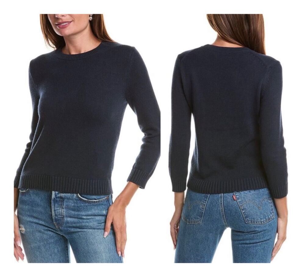 Theory Shrunken Crewneck Knit Crop Sweater Cotton-Cashmere 3/4 Sleeves - Large